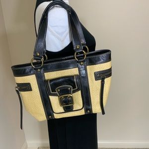 COACH Legacy Natural Straw and Leather Satchel Bag